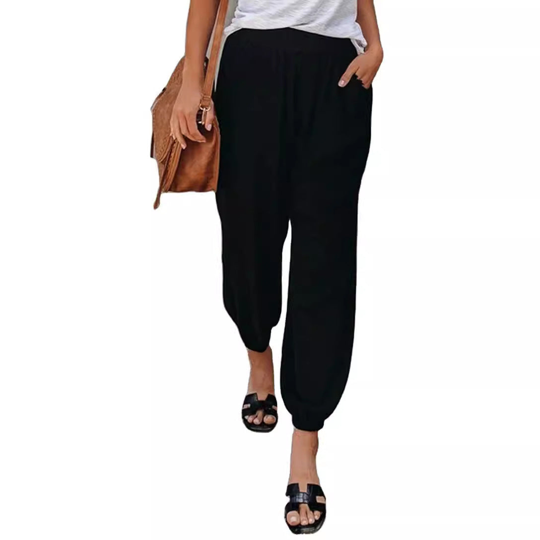 Women's casual linen pants with elastic waistband and drawstring Ivyshape