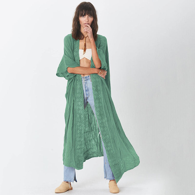Women casual beach kimono with fine lace and loose fit Ivyshape