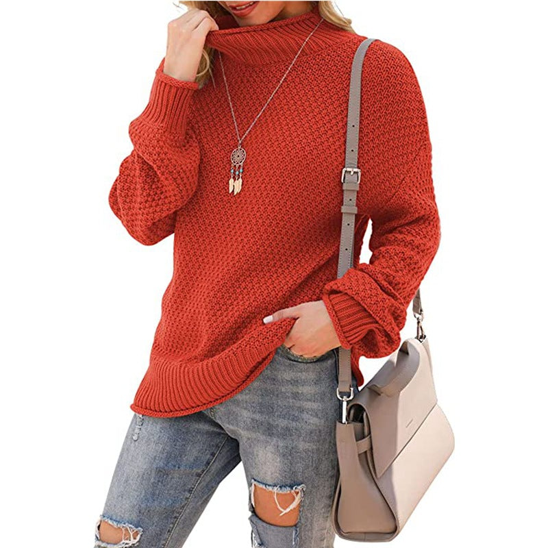 Women's chunky knit sweater with a high collar and casual silhouette Ivyshape