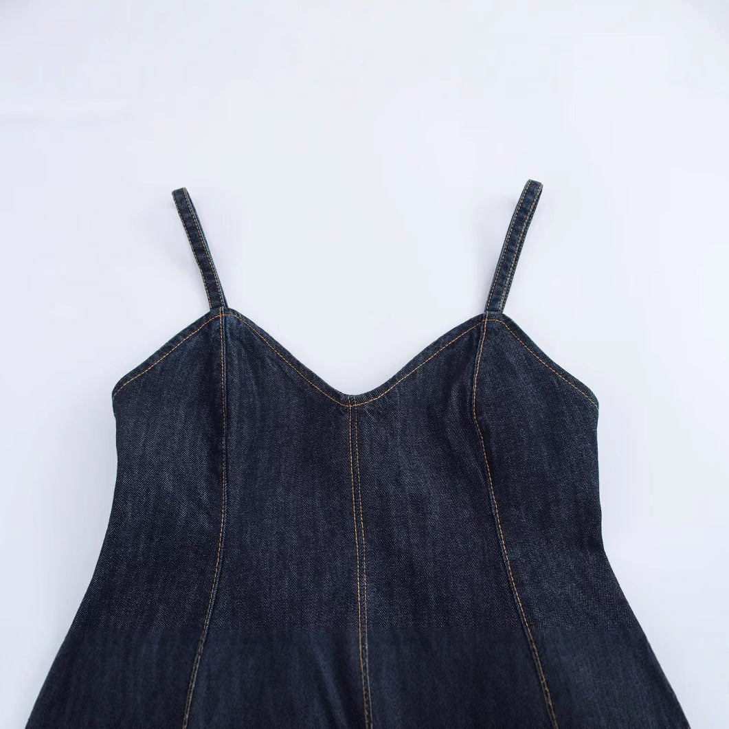 IvyShape | Versatile Wave Style Wide Hem Cami Denim Top