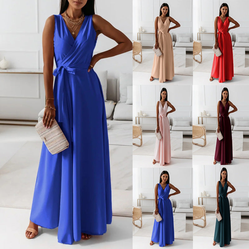 IvyShape | Comfortable Solid Color V Neck Evening Long Dress