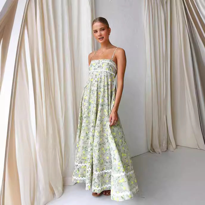 IvyShape | Spaghetti Strap Bustier Botanical Floral Maxi Dress