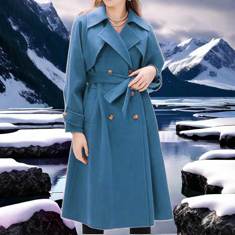 Women elegant trench coat with double button placket and fitted cut Ivyshape