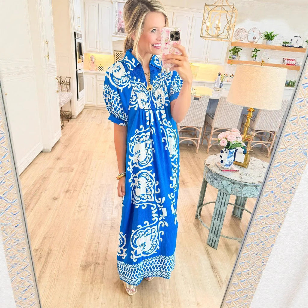 Women’s maxi dress in boho style with floral pattern and casual cut Ivyshape