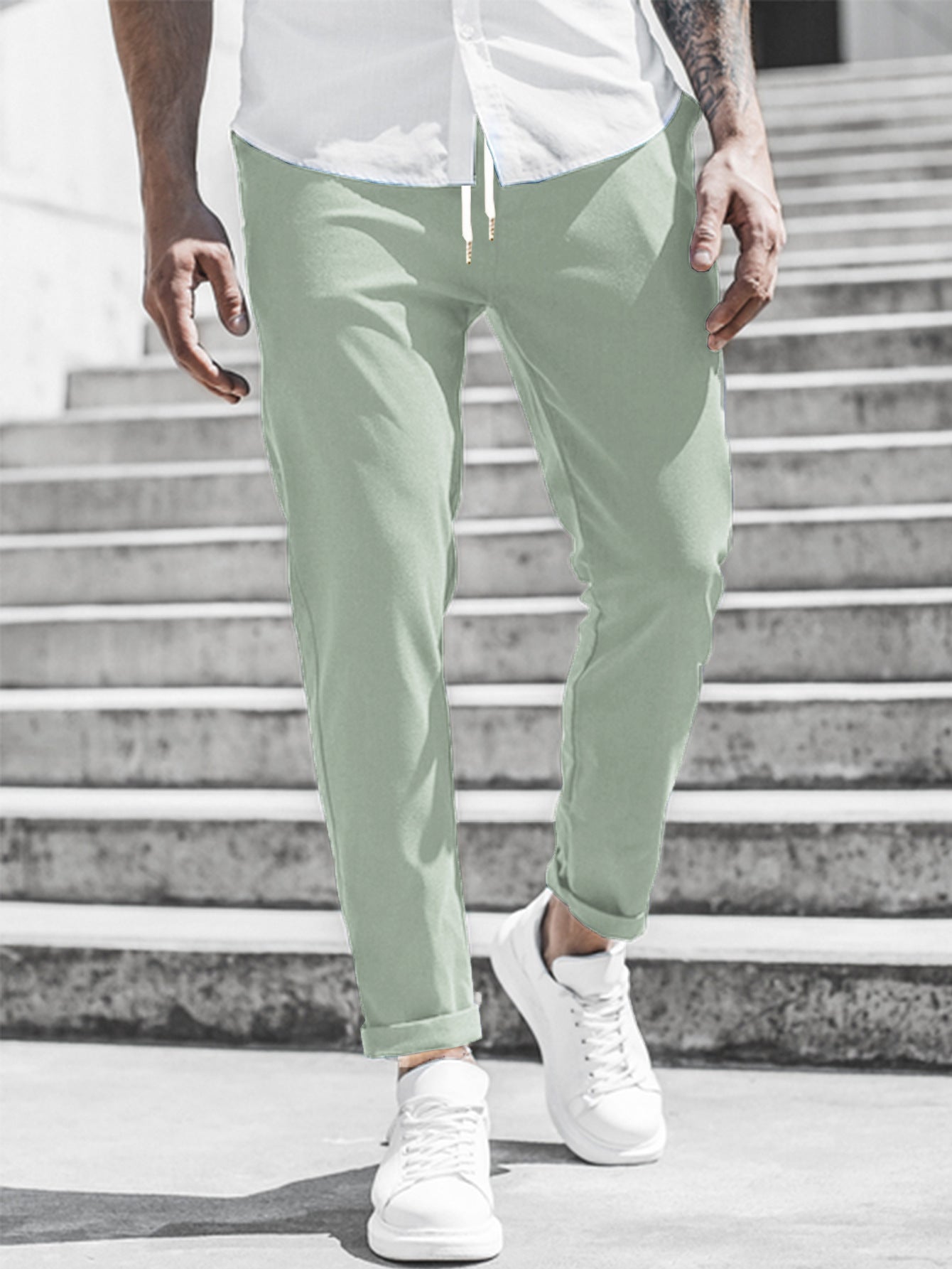 Men's sporty chino pants with flexible waistband and modern details Ivyshape