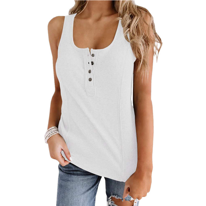 Ladies' tank top with button placket and ribbed texture Ivyshape