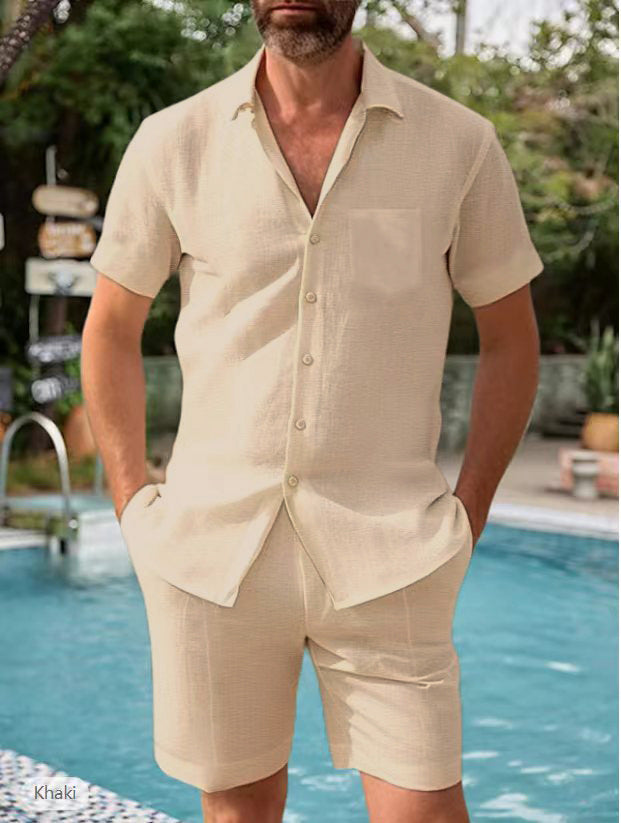 Men's Airy Short Sleeve Shirt and Shorts Set Ivyshape