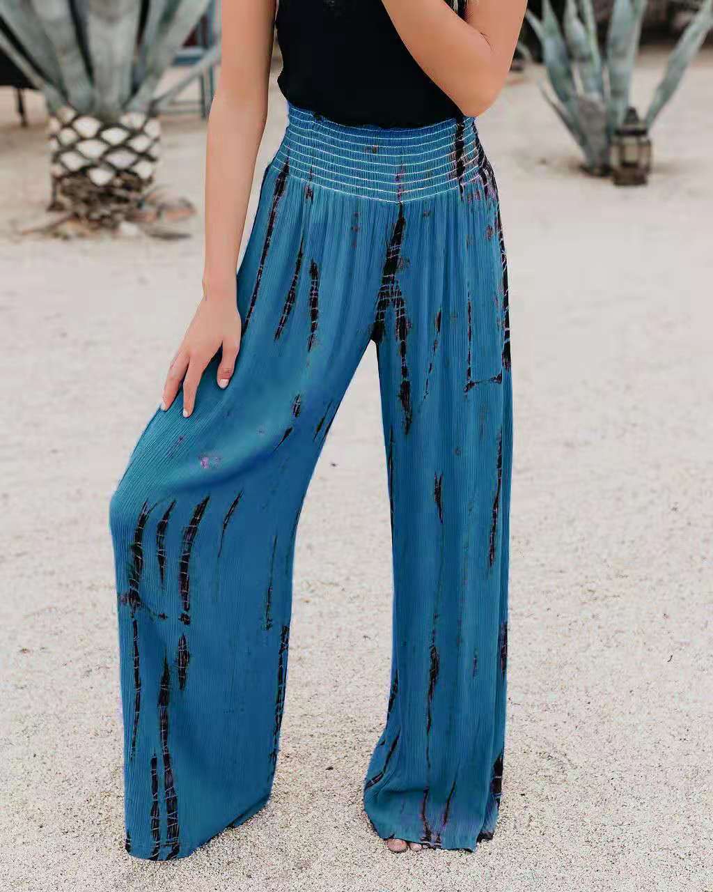 Women's wide pleated trousers with elastic waistband and fashionable design Ivyshape