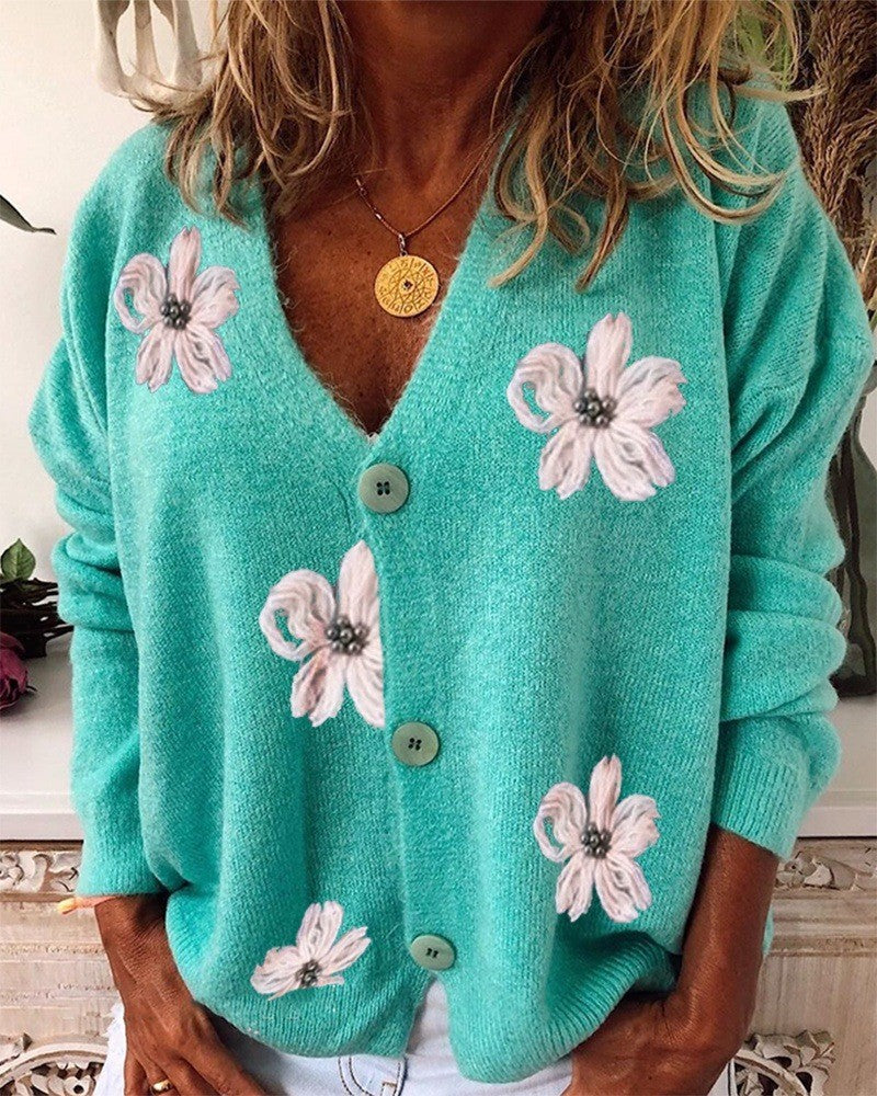 Women Playful Cardigan with Floral Pattern Ivyshape