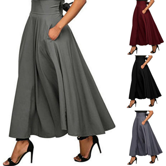 Women's wide-cut palazzo pants with elegant pockets and high waistband Ivyshape