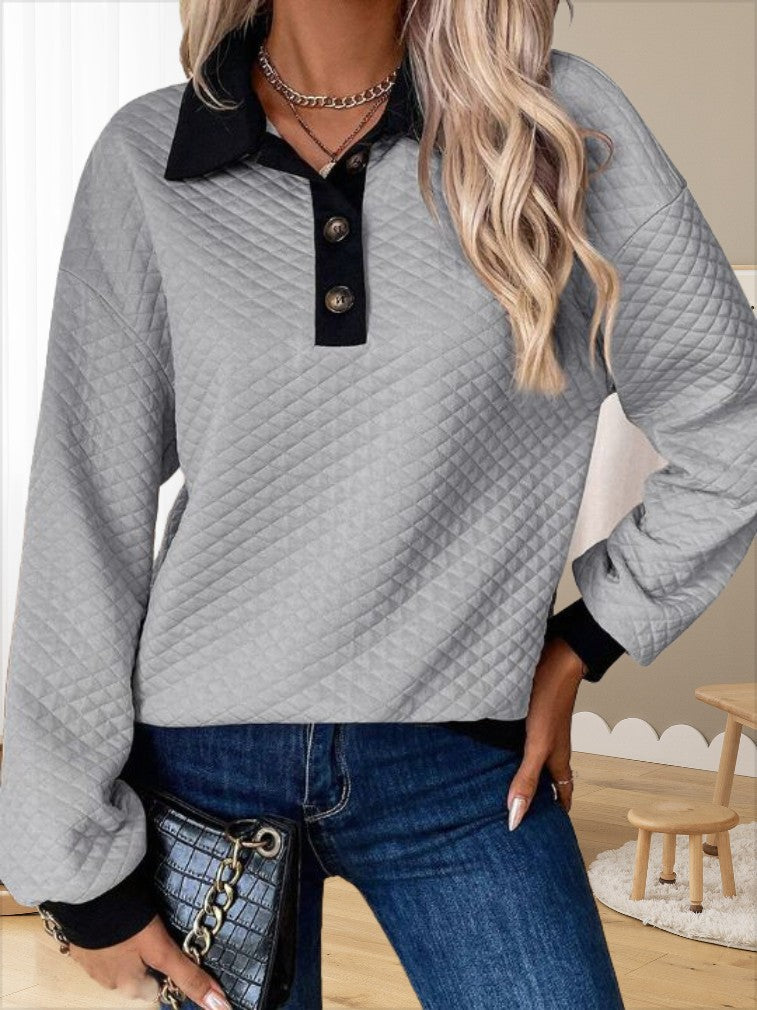 Women's quilted pullover with collar and button placket Ivyshape