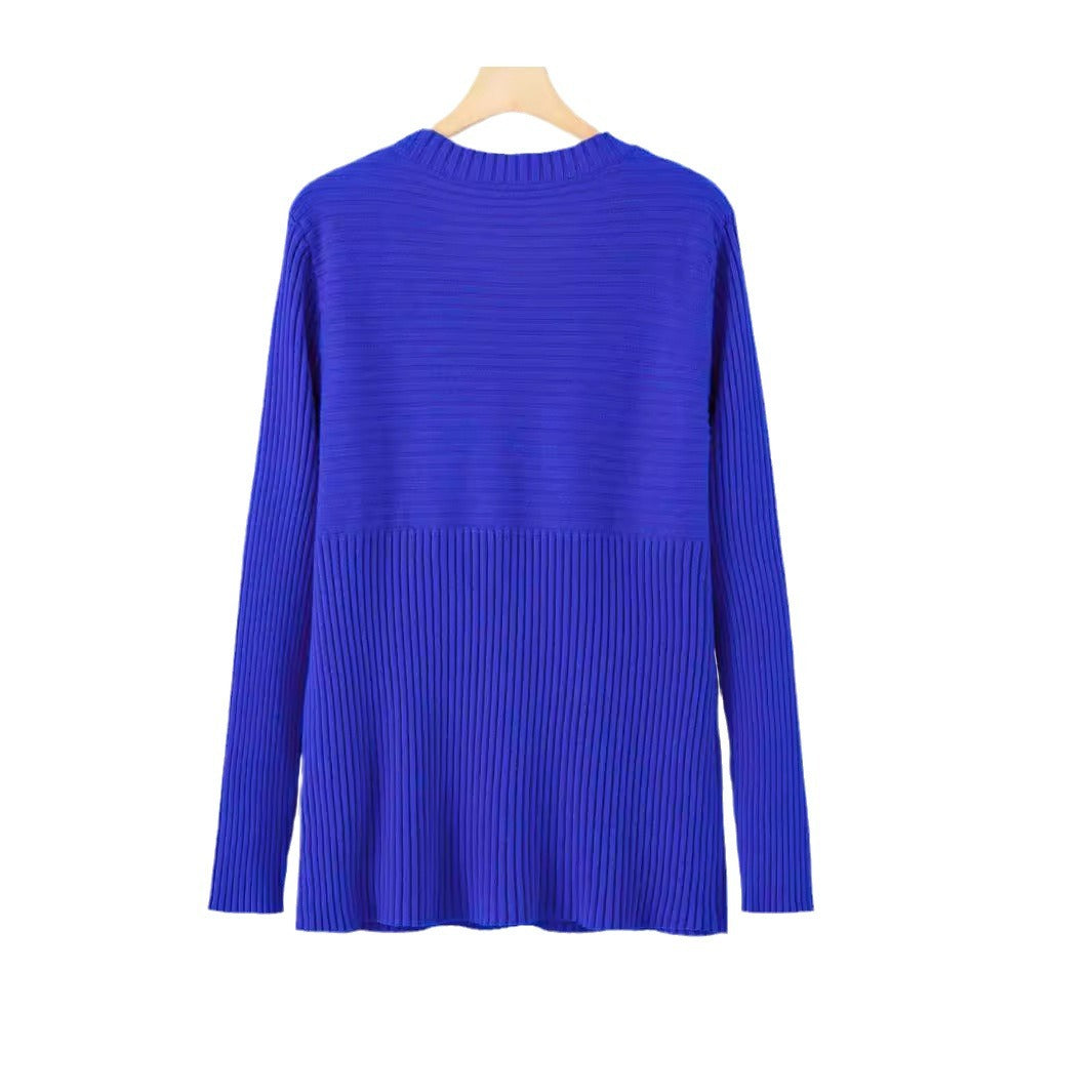 IvyShape | Solid Color Long Sleeve Knitted Pullover