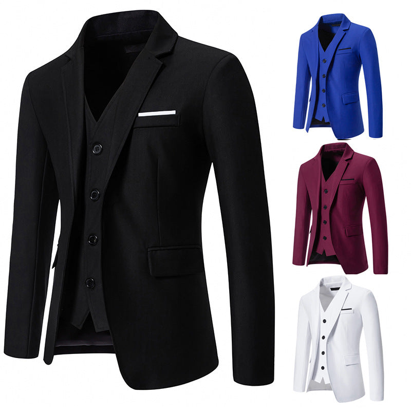 Men's elegantly equipped suit set with blazer, vest, and trousers Ivyshape