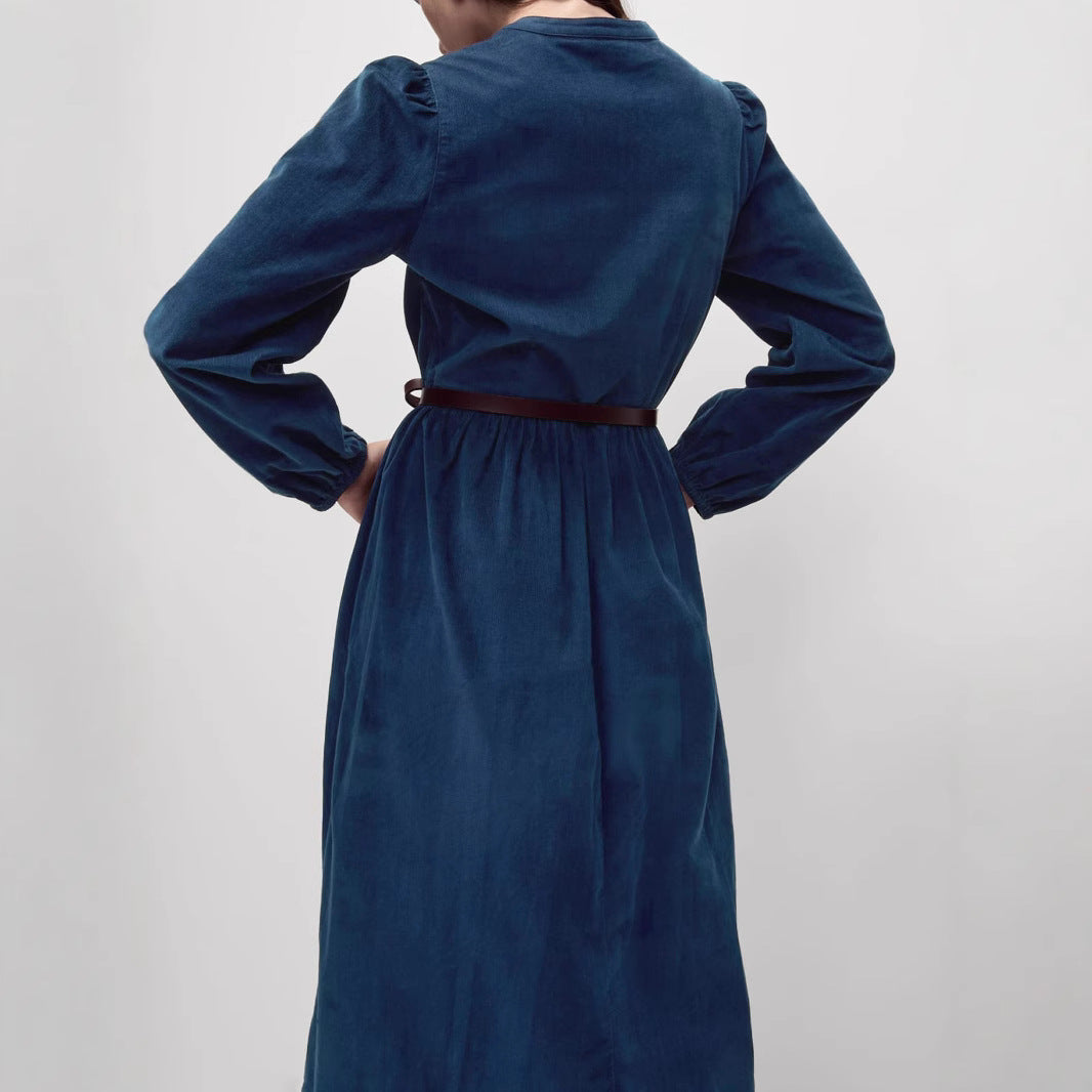 IvyShape | Corduroy Long Sleeve Women's Skirt Dress