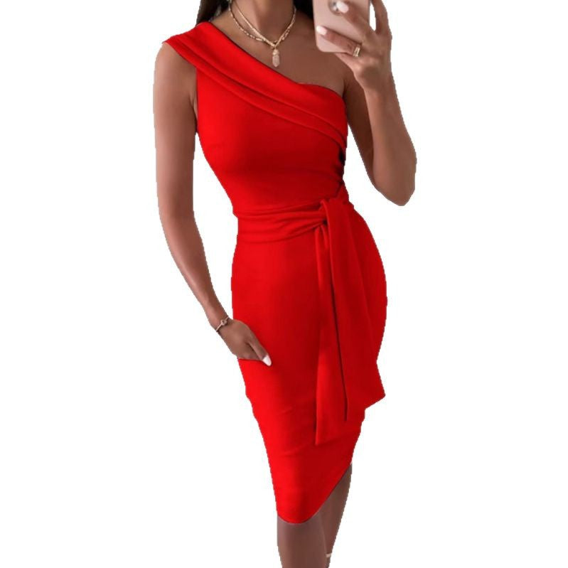 Women Elegant Wrap Dress with Asymmetrical Top and Tailored Cut Ivyshape