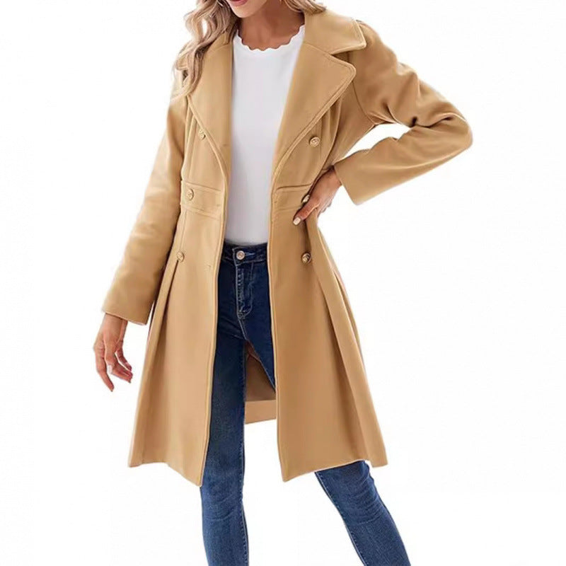 Women's fitted trench coat with double button fastening and pleats Ivyshape