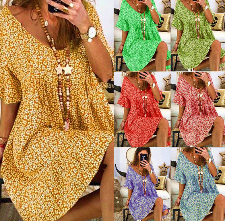 Women's airy casual dress with floral details and charming ruffled hems Ivyshape