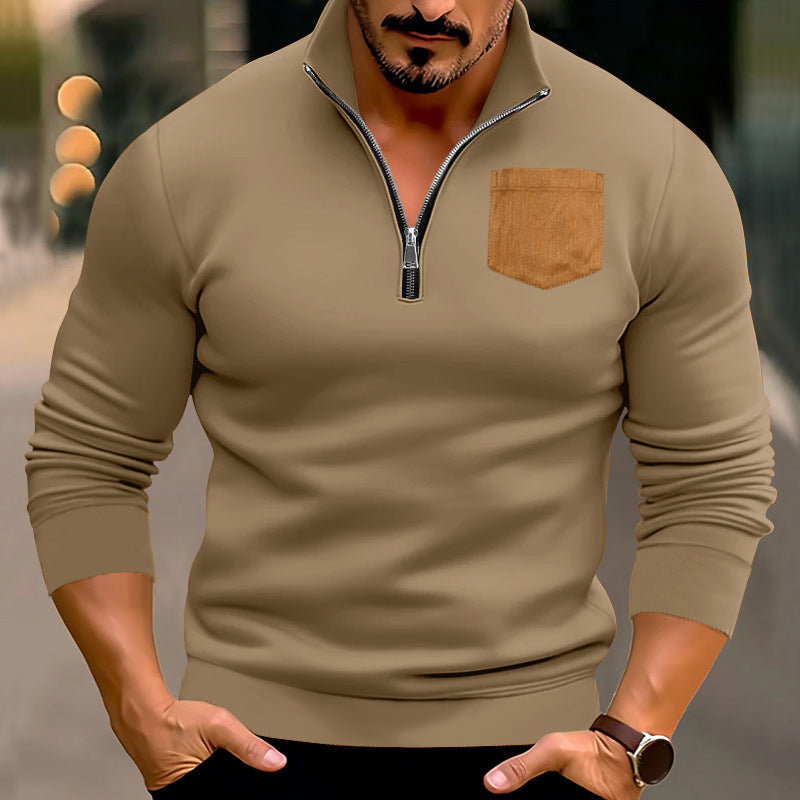 Men's sporty pullover with half zip and contrasting chest pocket Ivyshape