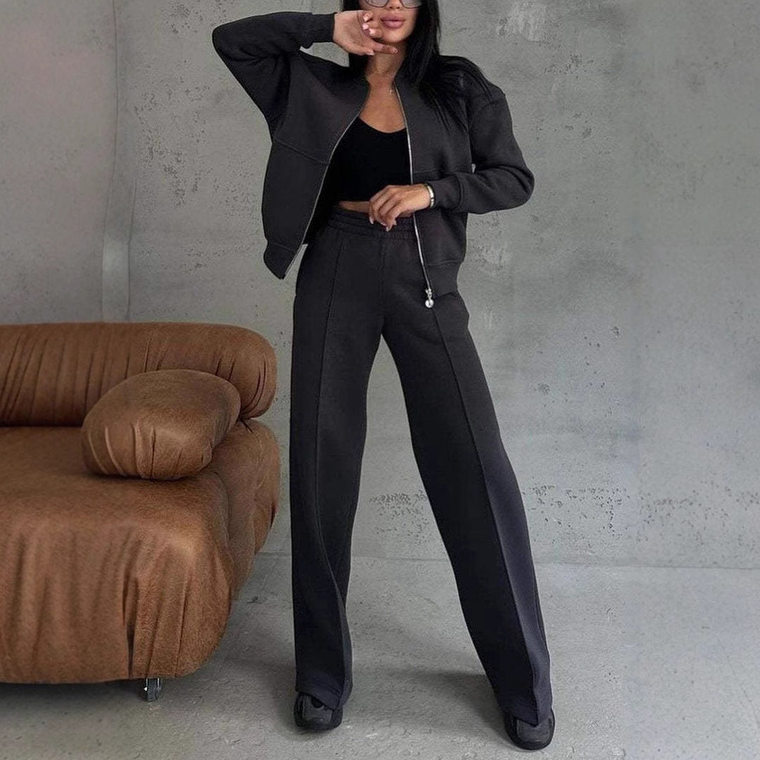 IvyShape | Zip jacket and wide-cut pants set