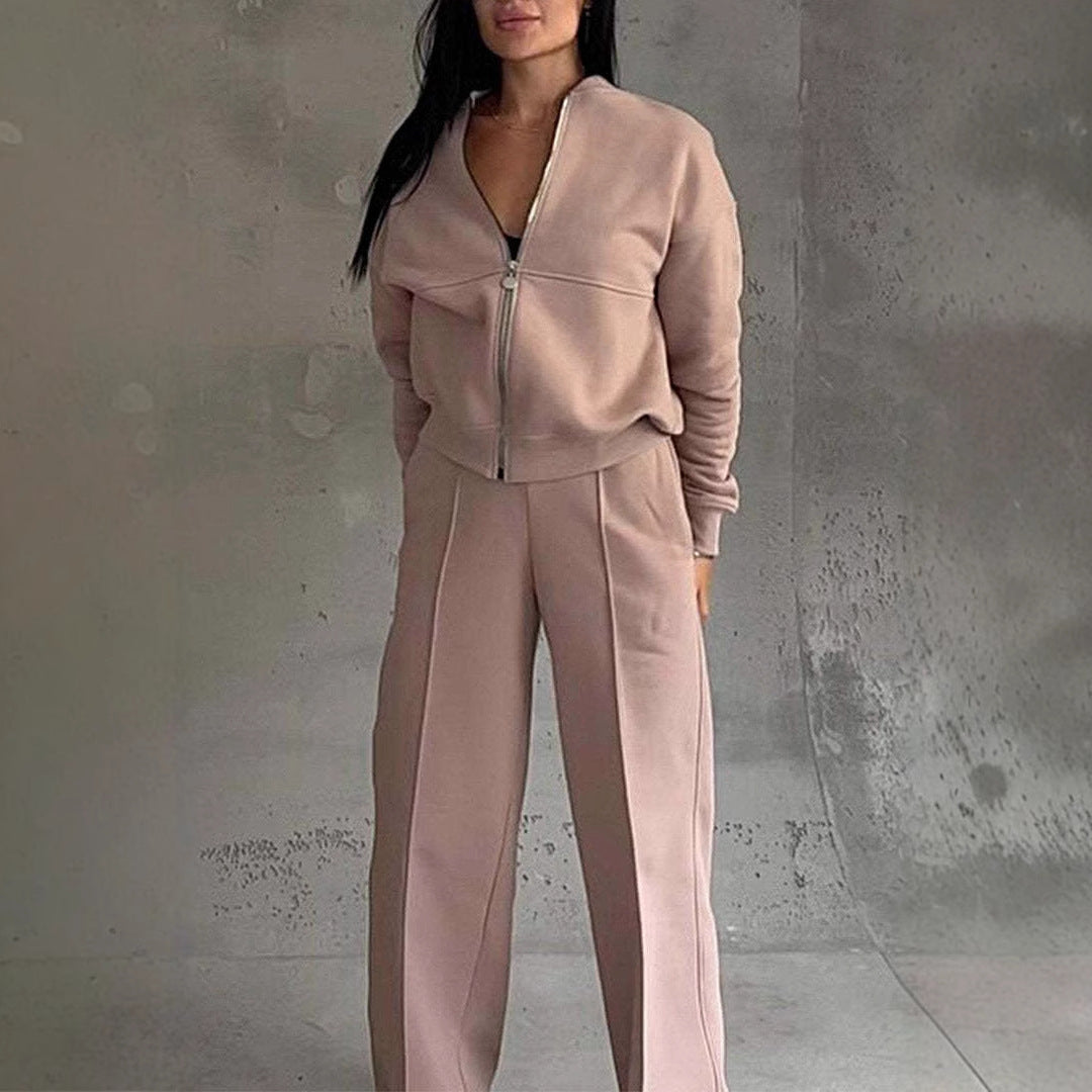 IvyShape | Zip jacket and wide-cut pants set