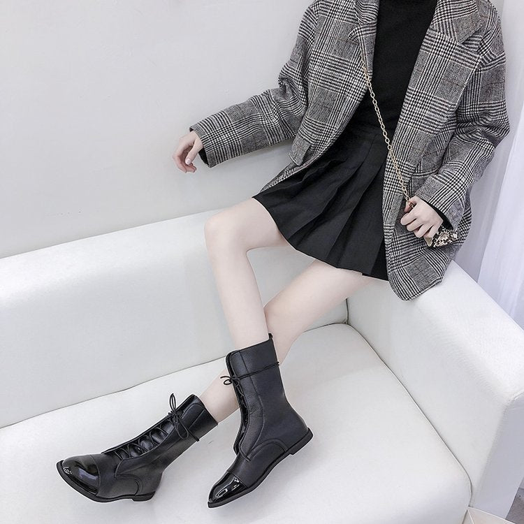 Ladies lace-up boots made of high-quality leather with fashionable design Ivyshape