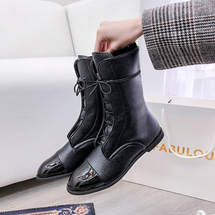 Ladies lace-up boots made of high-quality leather with fashionable design Ivyshape