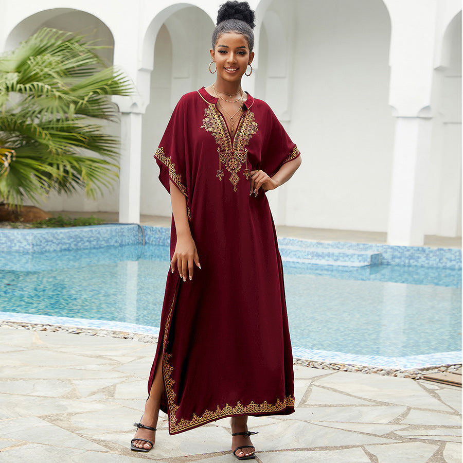 Women's elegant kaftan dress with intricate embellishments and side slit Ivyshape