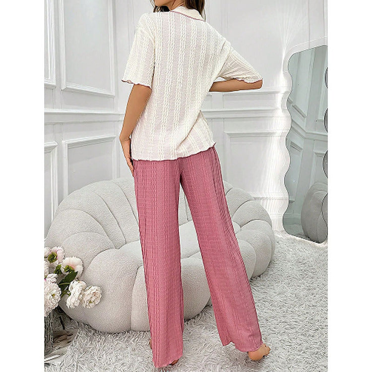 IvyShape | V-Neck Single-Breasted Short Sleeve Pajamas Set