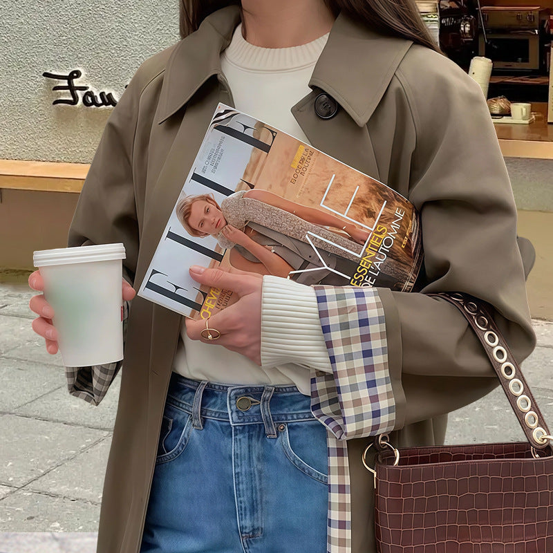 Women Elegant Trench Coat with checked interior and wide cut Ivyshape