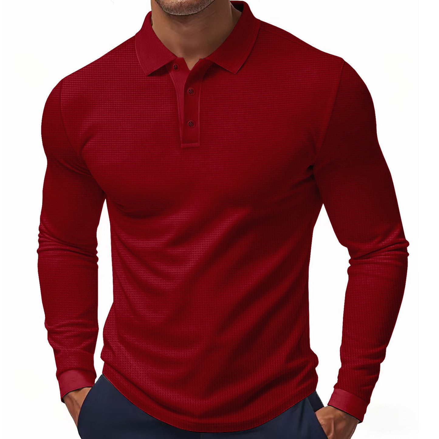 Men's Long Sleeve Polo Shirt with Textured Fabric Ivyshape
