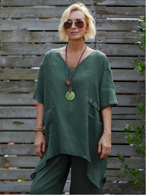 Women stylish oversized linen tunic top Ivyshape