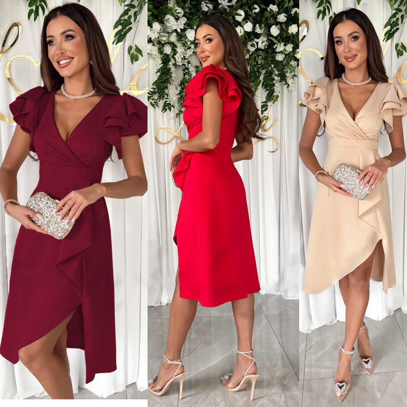 Women Elegant Wrap Dress with Ruffle Details Ivyshape