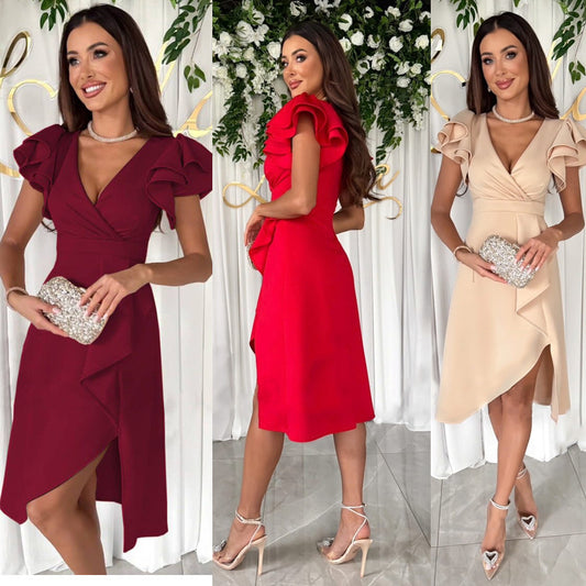 Women Elegant Wrap Dress with Ruffle Details Ivyshape