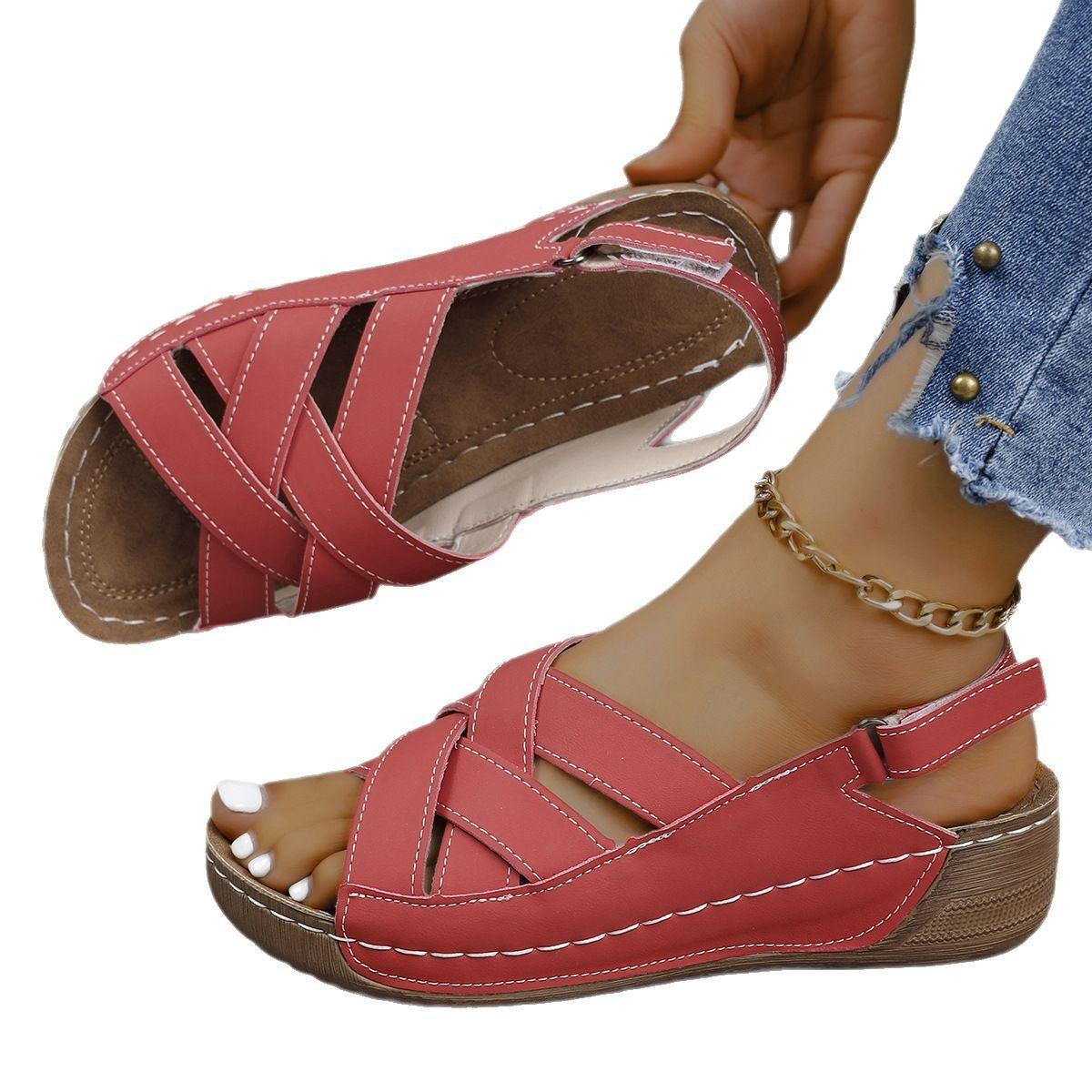 Women's Comfortable Wedge Sandals with Closed Heel and Adjustable Strap Ivyshape