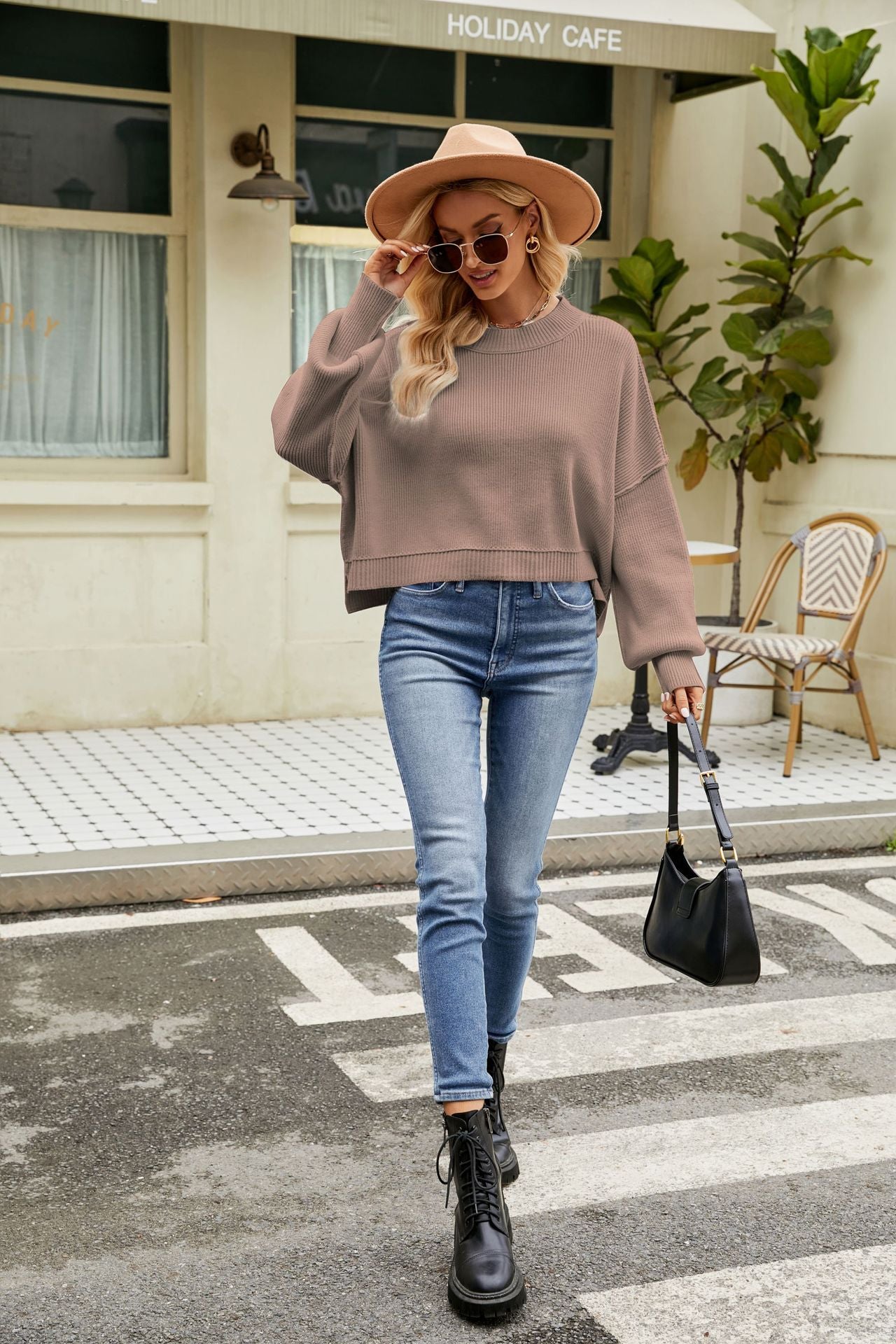 IvyShape | Stylish long-sleeve round neck knit top