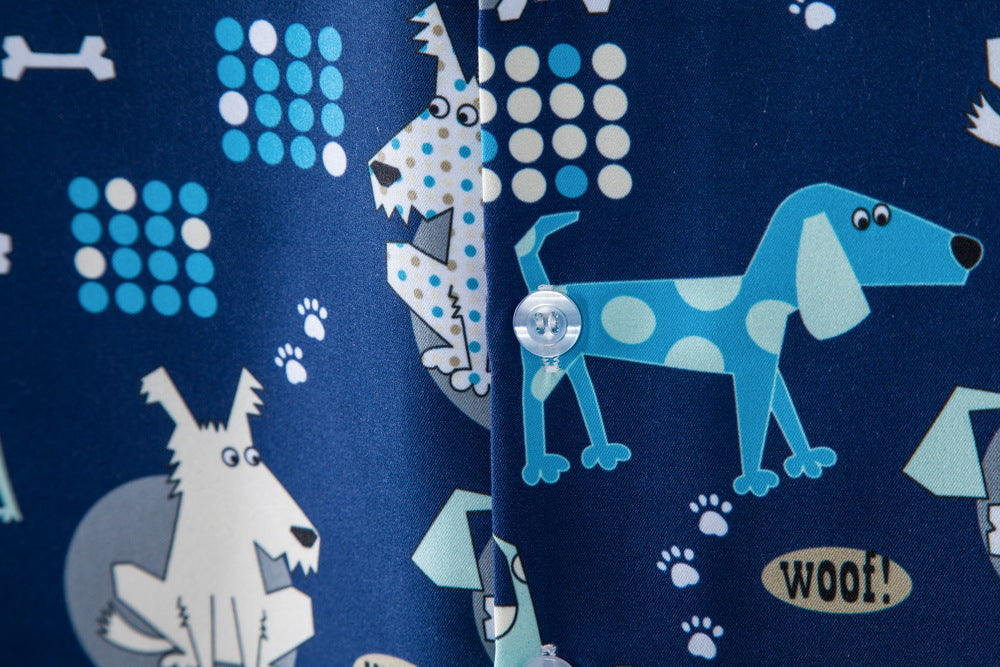 Men's short-sleeve shirt with creative dog design and loose fit Ivyshape