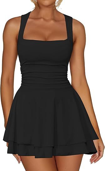Women's skater dress with gathering and wide straps Ivyshape