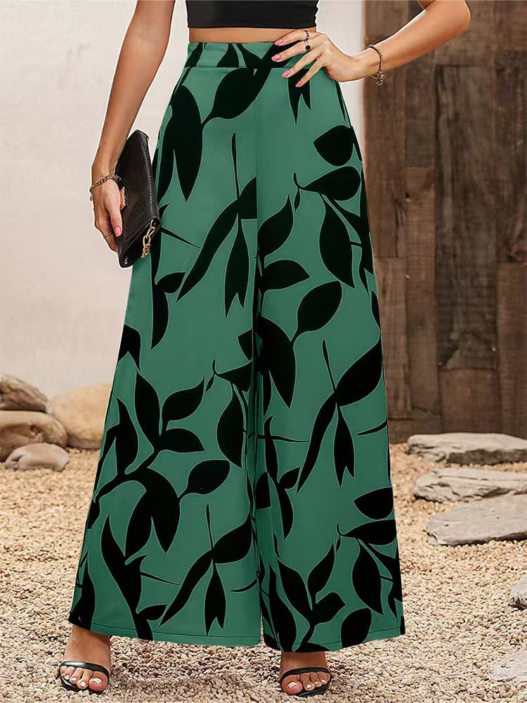 Women Wide Cut Palazzo Pants with Floral Pattern and Elegant Waistband Ivyshape