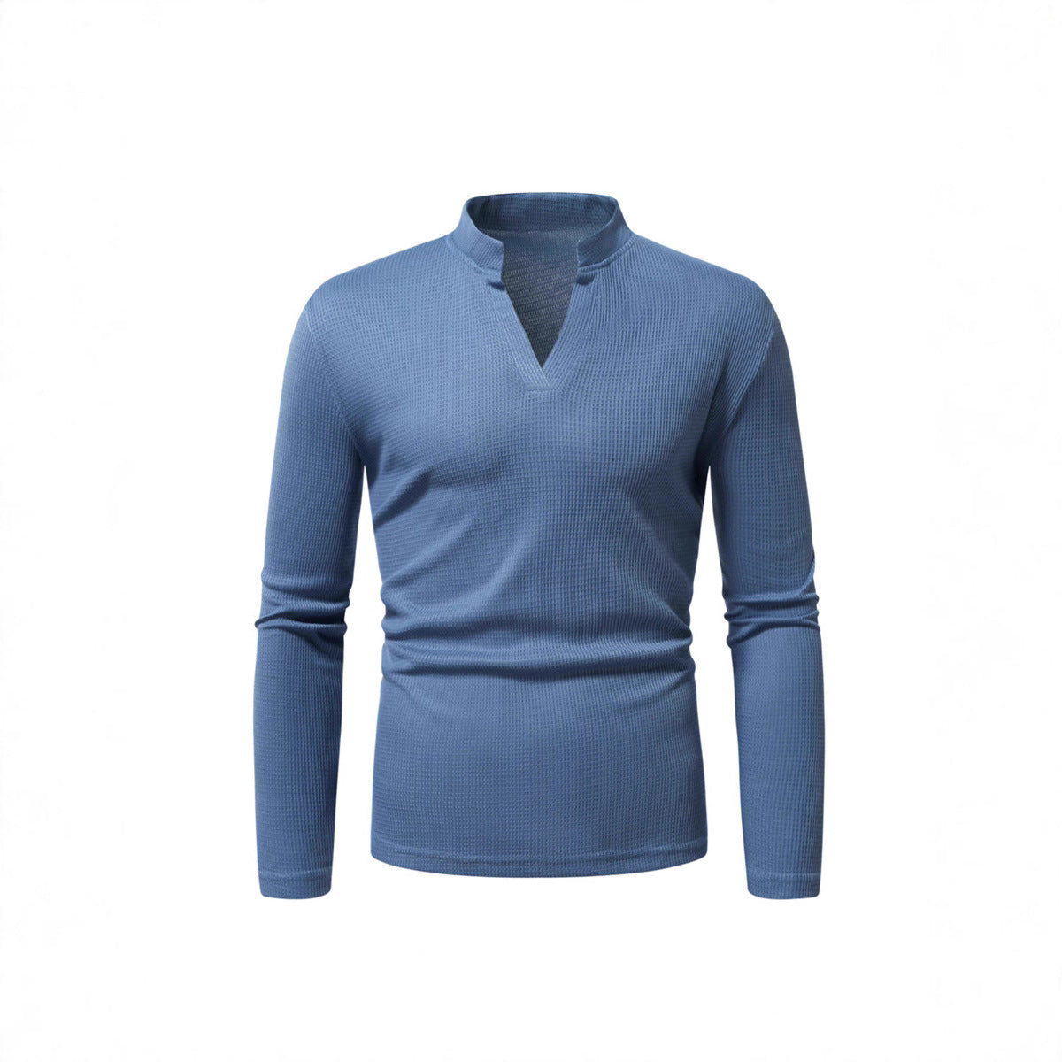 Men's long sleeve shirt with modern stand-up collar and textured surface Ivyshape