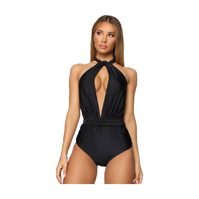 Women's swimwear with deep neckline and wrap design Ivyshape