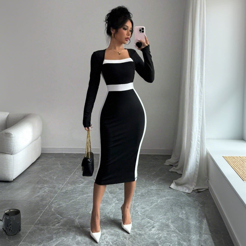 IvyShape | Mid-Length Skirt Long Sleeve Bodycon Dress