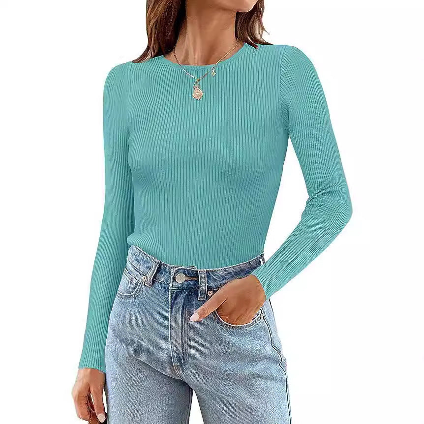 Women's Long Sleeve Shirt with Fine Ribbed Knit Design Ivyshape