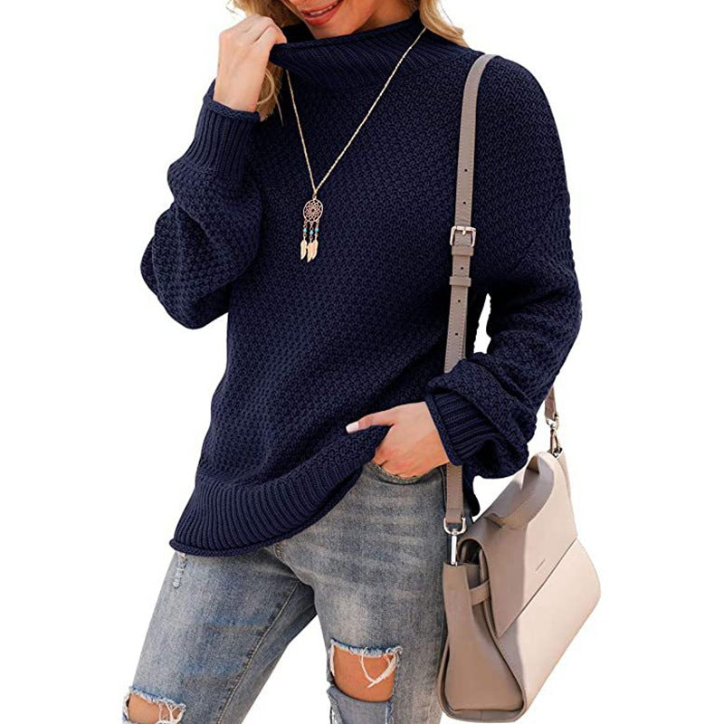 Women's chunky knit sweater with a high collar and casual silhouette Ivyshape