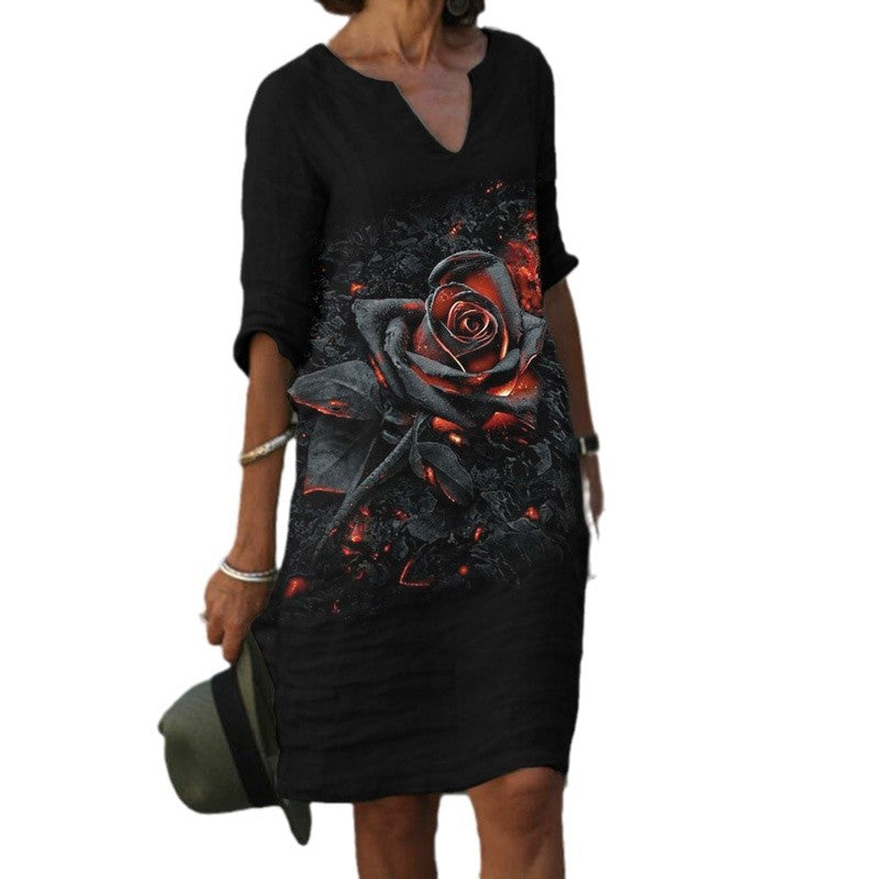 Women's Summer Linen Dress with Modern Pattern Ivyshape