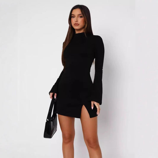 IvyShape | Flared Long Sleeve Elegant Split Dress