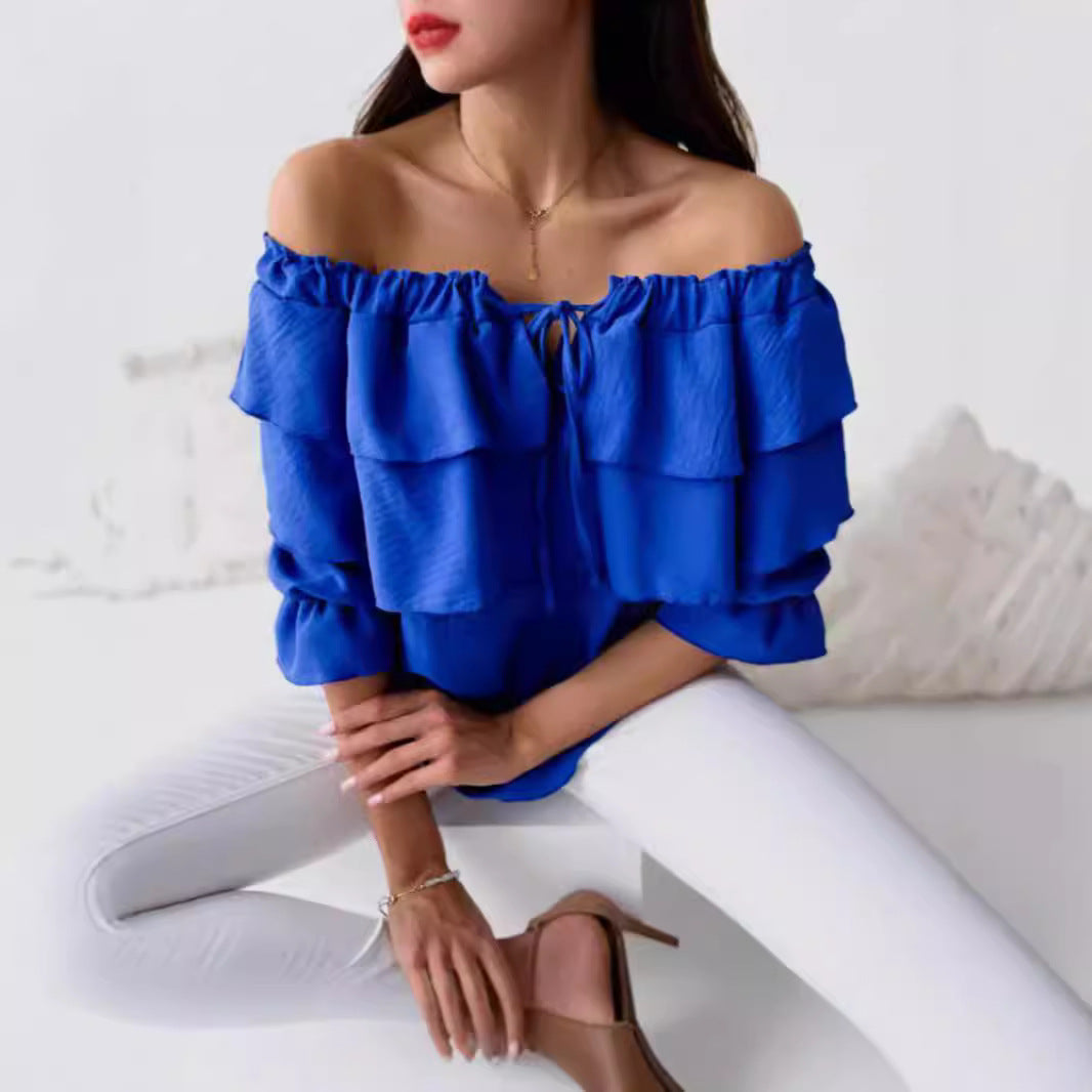 IvyShape | Casual Loose Ruffled Short Sleeve Top