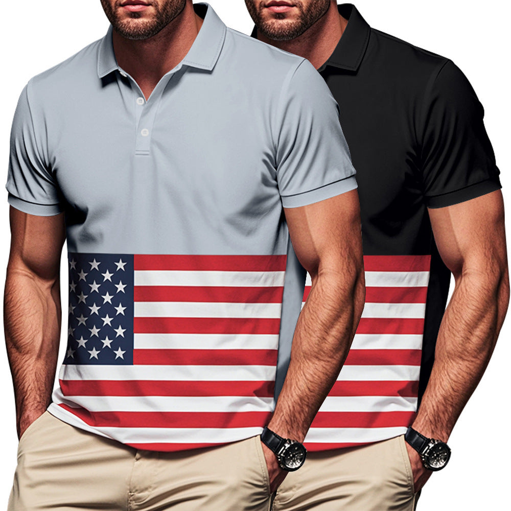 Men's polo shirt with flag motif and classic collar Ivyshape