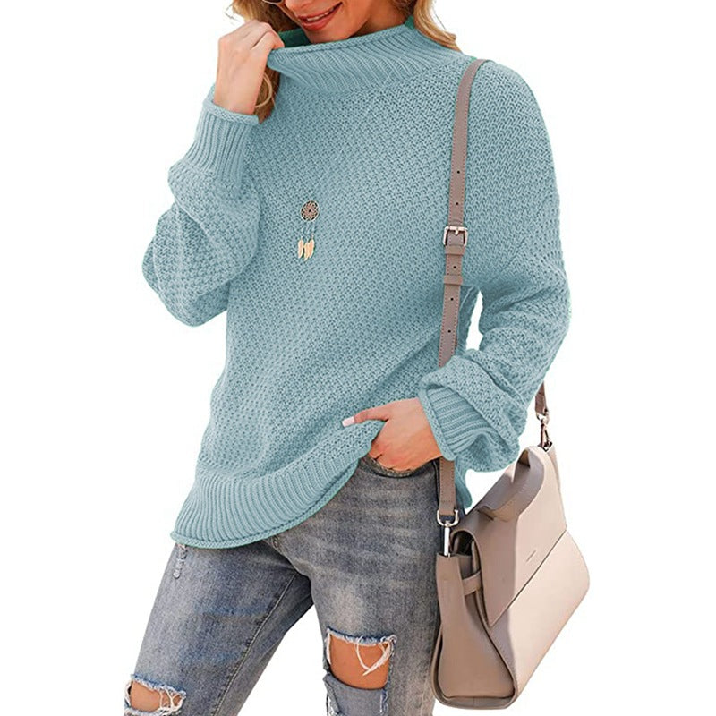 Women's chunky knit sweater with a high collar and casual silhouette Ivyshape