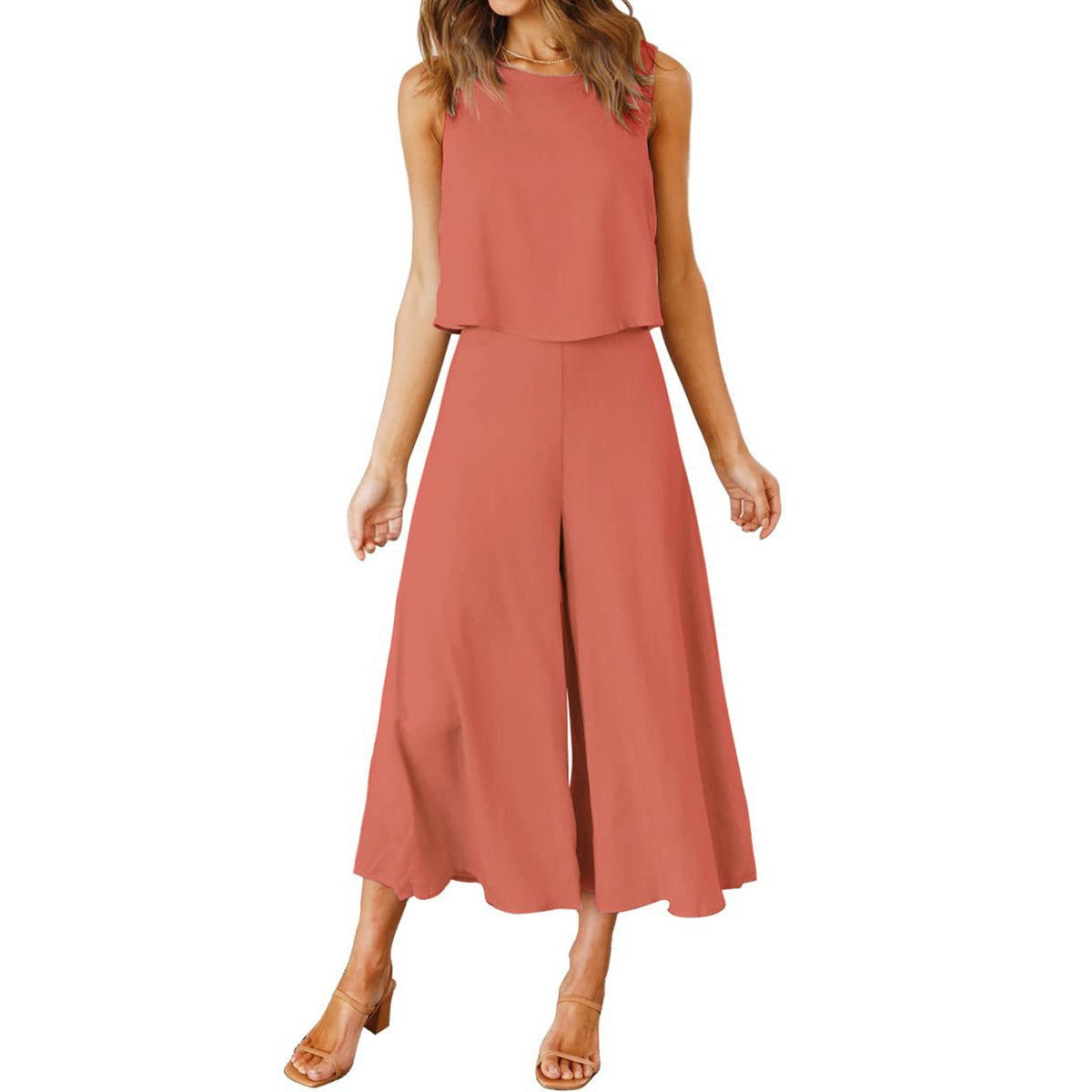 Ladies elegant jumpsuit with wide leg and chic cropped top Ivyshape
