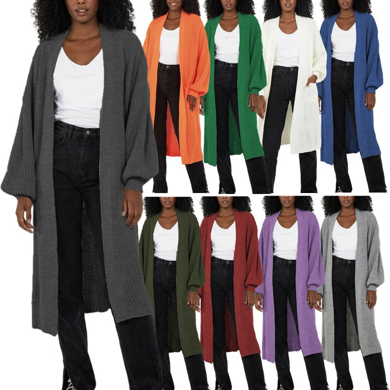 Ladies long cardigan with a casual oversized fit and voluminous sleeves Ivyshape